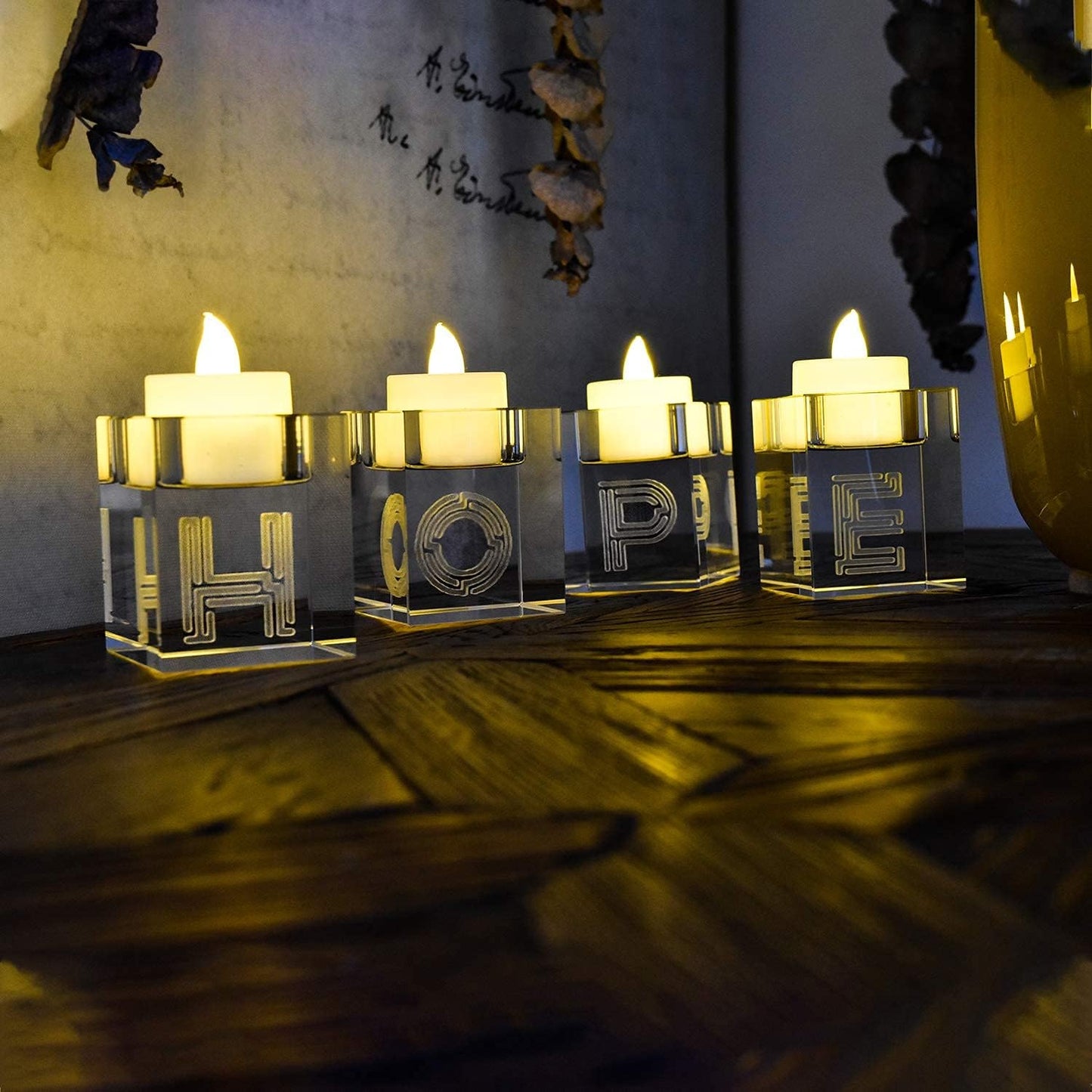 Decorative Word Sign Hope Cube Crystal Candle Holder Set of 4