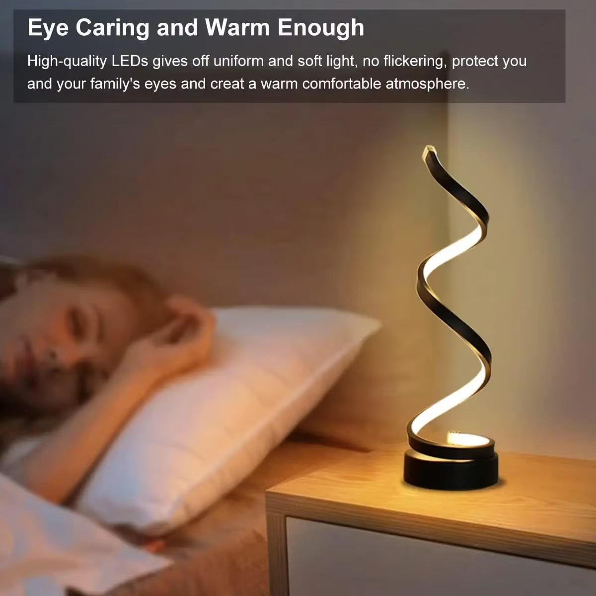 Table Lamp for Bedroom - Modern Spiral Dimmable LED