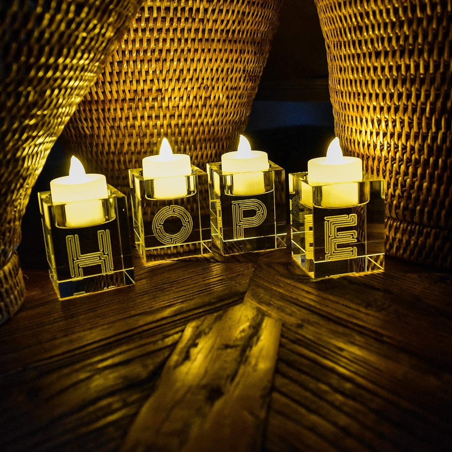 Decorative Word Sign Hope Cube Crystal Candle Holder Set of 4