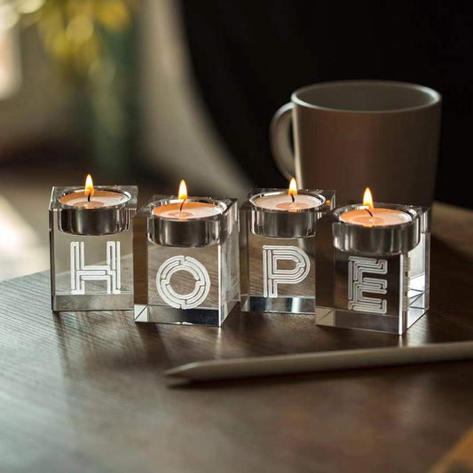 Decorative Word Sign Hope Cube Crystal Candle Holder Set of 4 