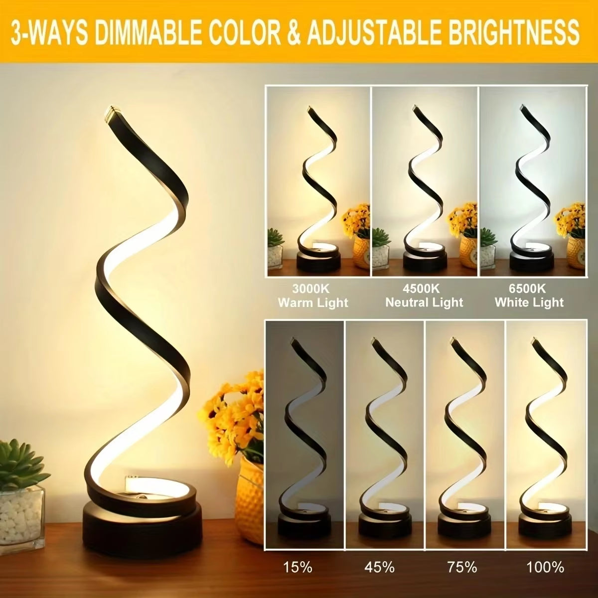 Table Lamp for Bedroom - Modern Spiral Dimmable LED 