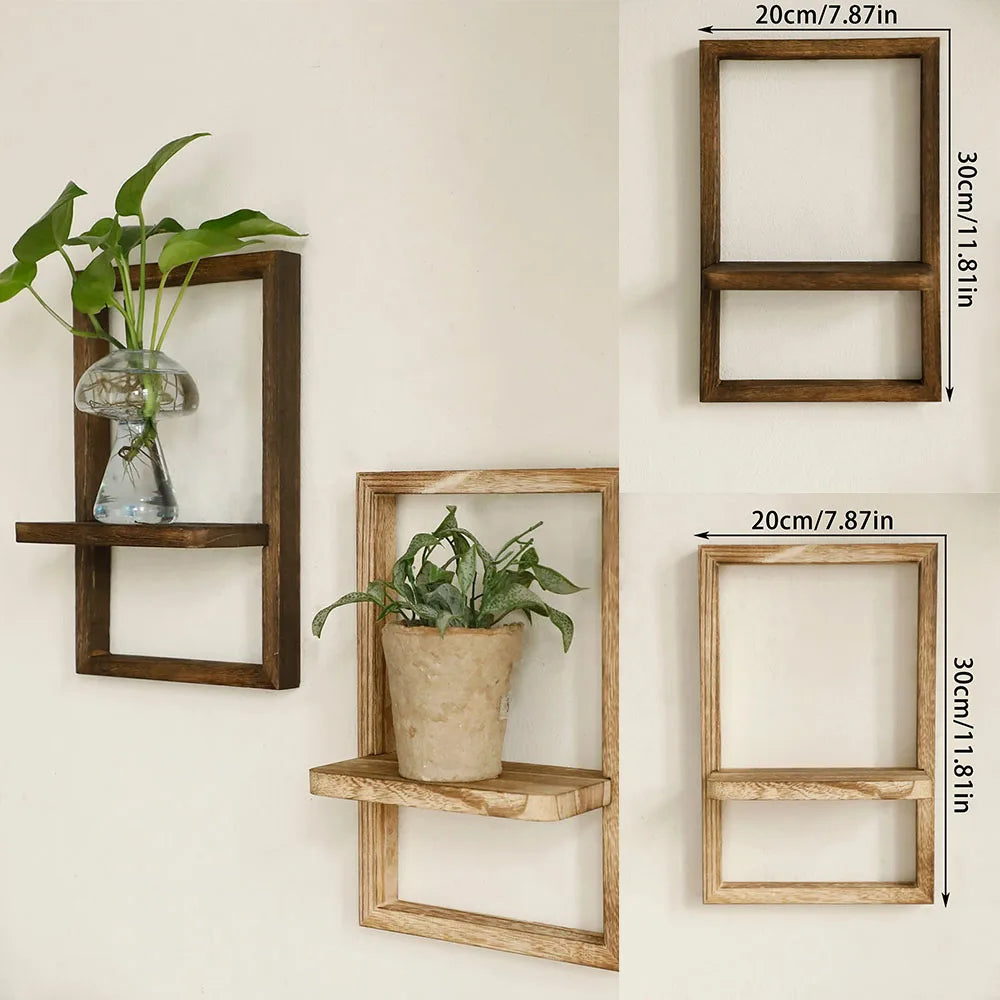 Wood Wooden Door Frame Shaped Wall Hanging Flower Pot Shelf Simple Home Residential Bedroom Decoration Floating Shelves for Wall