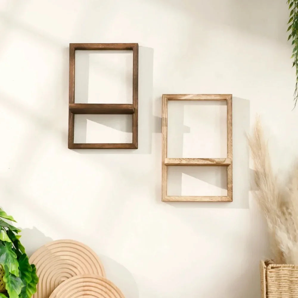 Wood Wooden Door Frame Shaped Wall Hanging Flower Pot Shelf Simple Home Residential Bedroom Decoration Floating Shelves for Wall