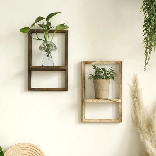 Wood Wooden Door Frame Shaped Wall Hanging Flower Pot Shelf Simple Home Residential Bedroom Decoration Floating Shelves for Wall