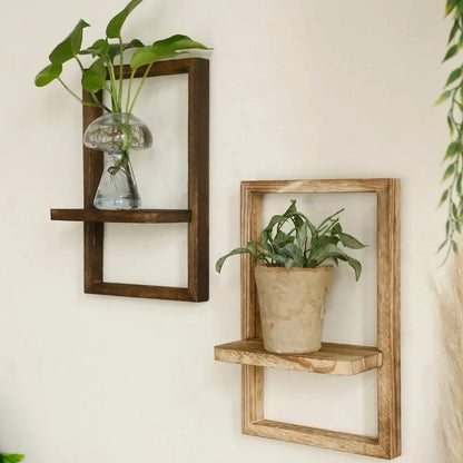 Wood Wooden Door Frame Shaped Wall Hanging Flower Pot Shelf Simple Home Residential Bedroom Decoration Floating Shelves for Wall